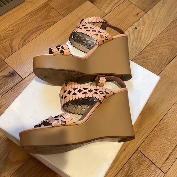 Chloé Aliseo Laser Cut Calf Wedge Sandals in Beige - Picture 5 of 10